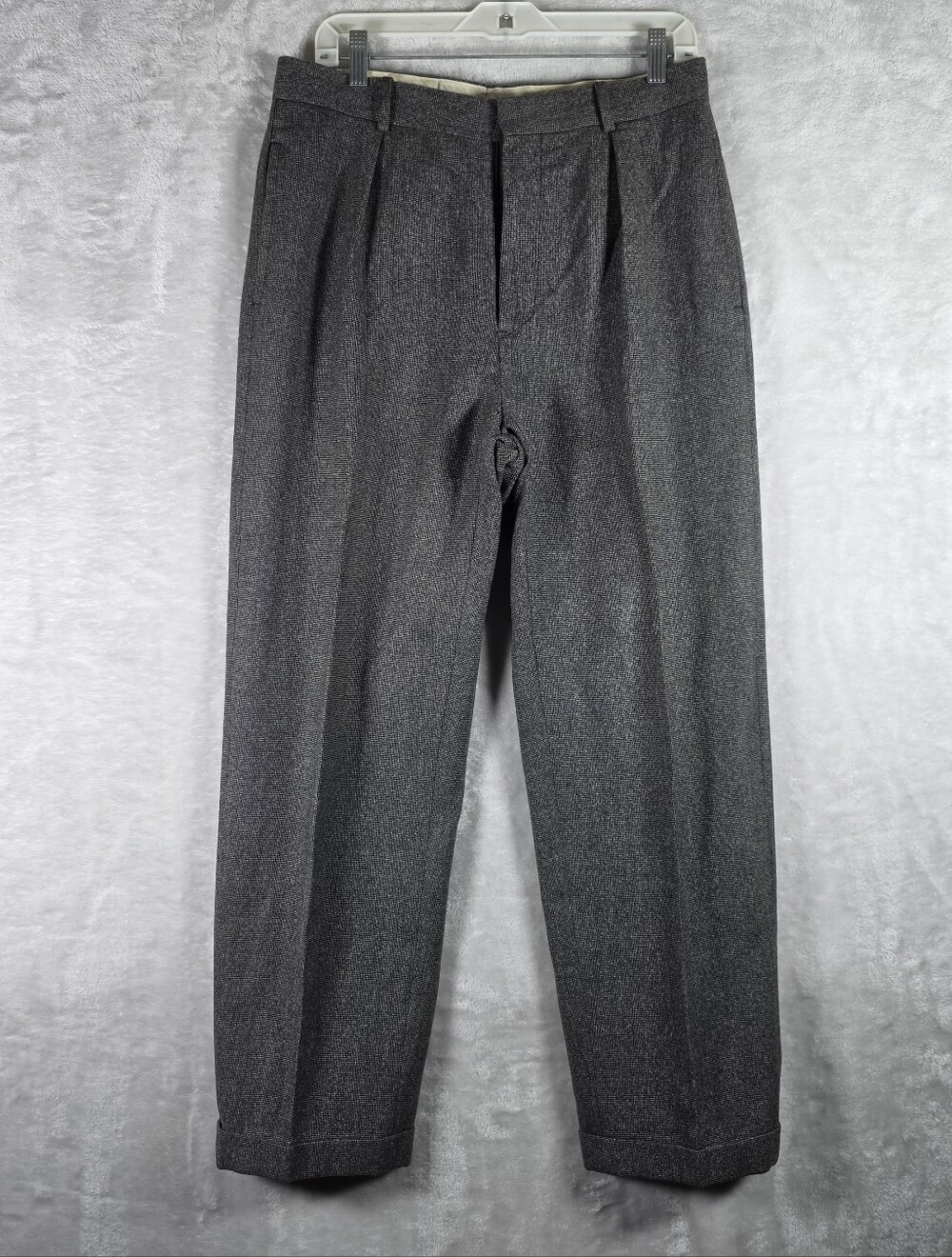 Polo Ralph Lauren Wool Pant Mens 32x30 Pleated Cuffed Gray Trousers Micro Square